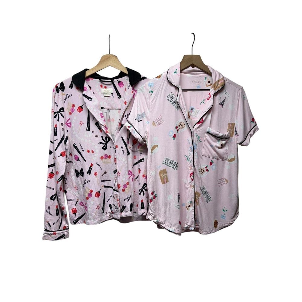 Kate Spade Lot of 2 Sz Small Pajama‎ Tops Button Up Pink Sleepwear